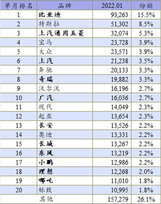 BYD, Tesla, MINI, Hongguang MINIEV, Great Wall