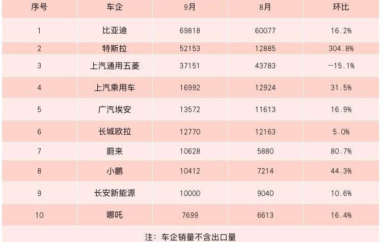 BYD, Tesla, Ai 'an, Weilai, Mini