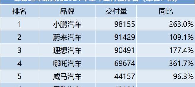 蔚来,哪吒汽车,小鹏,理想汽车,零跑汽车