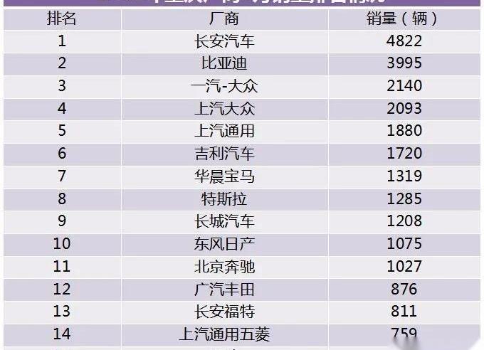 比亚迪,长安,大众,东风,特斯拉